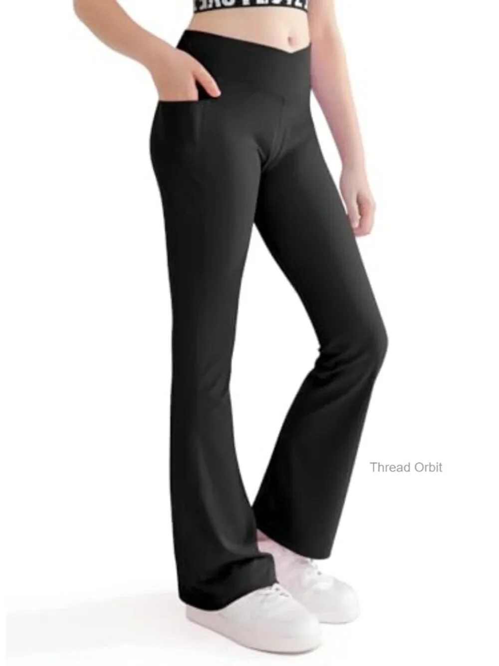 Girls Flare Yoga Leggings Cross High Waisted Flared Pants Dance Activewear with